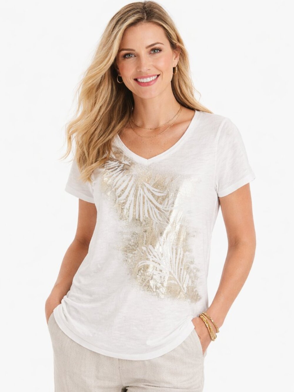 Chico's Blouse‎ Women's Size Large Zenergy Metallic Feather Tshirt Chicos 2